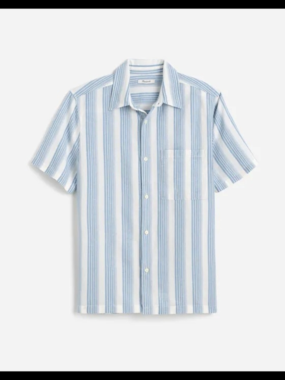 NWT Madewell Blue And White Stripe Short-Sleeve Shirt in Cotton-Linen M